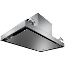 Suspended ceiling with lights and flat extractor hood over kitchen. Drc97aq50b Ss Bosch Ceiling Cooker Hood Ao Com