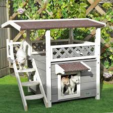 Petsfit 2 Story Outdoor Weatherproof Cat House Outdoor Cat Shelter Wooden Cat House Cat House