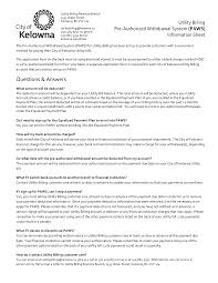 Thank you for your interest in automatic payments for your utility bill. Https Www Kelowna Ca Sites Files 1 Docs City Services Utilities Paws Application Form Pdf