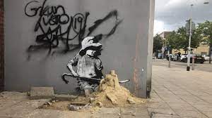 A banksy artwork showing mp's in the houses of common as chimpanzees is now on display at the bristol museum & art gallery to mark brexit day. Part Of Banksy Artwork Near Lowestoft Removed Over Flood Fears Bbc News
