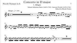 Accompaniment Bach Vivaldi Bwv972 Rv230 Concerto In D Major 1 Allegro Sheet Music Piccolo Trumpet Vivaldi Oboe