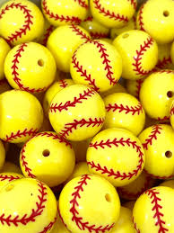 20mm Chunky Softball Beads, Charms, Sports Beads, Team Beads, Sports Charm  for Lanyard, Keychain