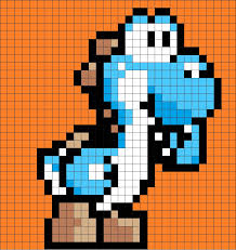 Blue Yoshi Pixel Art Mario Crafts Digital Art