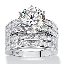 Platinum Over Sterling Silver Cubic Zirconia Bridal Ring Set White Bridal Ring Sets Bridal Rings Sterling Silver Jewelry