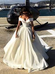 Shop romantic evening gowns at monique lhuillier. Off The Shoulder V Neck Satin Ball Gown Wedding Dresses Wedding Dresses Satin Satin Bridal Gowns Prom Dresses Ball Gown
