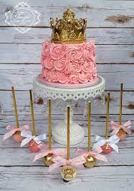 Tanya S Take On Cake Princess Birthday Cake Buttercream Rosettes Pink Gold Cake Pops Baby S 1st Birthday Cumple