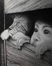cat child art cizim karakalem cocuk kedi sketching drawing cizim cizimler drawing