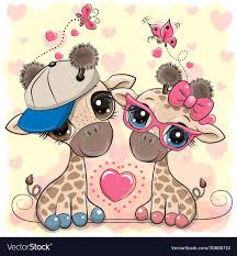 Two Cute Cartoon Giraffes In A Cap And Glasses On A Hearts Background Download A Free Preview Or Hi Cartoon Giraffe Baby Animal Drawings Cute Cartoon Drawings