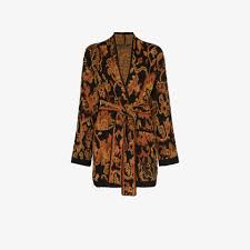 Yarn is a long continuous length of interlocked fibres, suitable for use in the production of textiles, sewing, crocheting, knitting, weaving, embroidery, or ropemaking. Etro Ikat Intarsia Knit Wrap Cardigan Browns