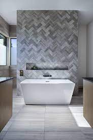 These designer bathrooms use tile on floors, walls, and backsplashes to stylish effect. Tile On An Accent Wall Ideas Bathroomlbathtubs Bathroom Feature Wall Tile Bathroom Feature Wall Master Bathroom Decor