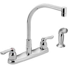 They could be gold, brushed nickel, platinum, black, or satin. Moen 8792 M Bition Two Handle High Arc Kitchen Faucet With Side Spray