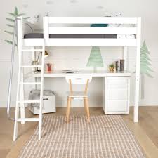 Most of us love our bed as much as we dislike the amount of precious floor space it takes up. Maxtrix Twin High Loft Bed With Angled Ladder Desk And Dresser White Natural And Chestnut Kids Furniture In Los Angeles