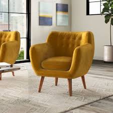 Allmodern 31 W Tufted Armchair Fabric Mustard Polyester Blend Yellow Accent Chairs Furniture Living Room Chairs