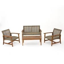Noble House 4 Piece Wood And Wicker Patio Conversation Set 19950 The Home Depot In 2020 Conversation Set Patio Noble House Wood Patio