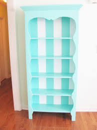 How to paint laminate furniture. Hand Painted Bookcase Striped Turquoise And White Scalloped Bookcase On Etsy 275 00 Bookshelves Diy Painted Bookshelves Painting Bookcase