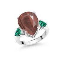 Gem Stone King 7.94 Ct Pear Shape Red Tiger Eye Green Nano Emerald 925  Sterling Silver Ring