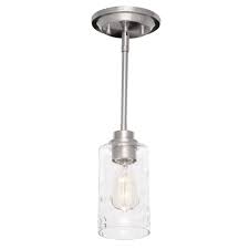 Home Decorators Collection 1 Light Brushed Nickel Mini Pendant With Clear Hammered Glass Shade Glass Pendant Light Mini Pendant Pendant Light Fixtures