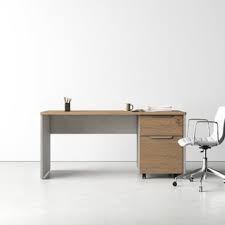 Silver hardware and a gray finish lend a modern industrial vibe to the design. Modern Gray Desks Allmodern
