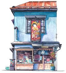 Quand Les Vieux Commerces De Tokyo Deviennent De Superbes Aquarelles Graphisme Interactivite Dessin Urbain Dessin Architectural Dessin Batiment