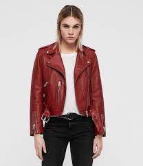 Allsaints Us Womens Balfern Leather Biker Jacket Ruby Red Jackets Fashion Jackets For Women