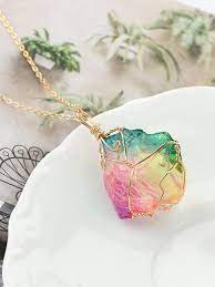 Stone Pendant Necklace Random Size Color In 2021 Rainbow Quartz Necklace Quartz Crystal Necklace Crystal Necklace Pendant