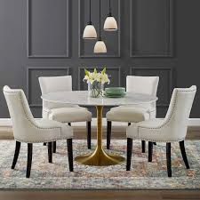 Modway Lippa 54 Round Artificial Marble Dining Table In Gold White In 2020 Dining Table Gold Dining Table Marble Dining Table