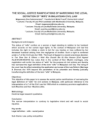 The majority of the crc provisions have been incorporated into domestic law via the 2001 child act. Pdf The Social Justice Ramifications Of Narrowing The Legal Definition Of Wife In Malaysian Civil Law