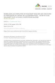 Il a également mis une clause (légale?) qui m'empêche d'avoir un nouvel occupation permit sous 1 mois minimum dans la lettre de non objection. Pdf Mobiliser Les Employes De Walmart Malgre Les Discours Et Pratiques Du Geant De La Distribution Ufcw Et Our Walmart Face A 50 Ans D Antisyndicalisme Organizing At Walmart Confronting 50 Years
