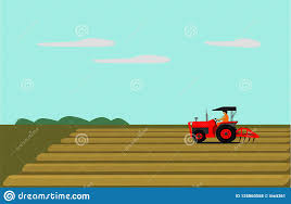 O Homem Esta Conduzindo Um Trator Vermelho A Fim Arar O Solo No Campo Ilustracao Do Vetor Ilustracao De Dirigir Terra 125860558