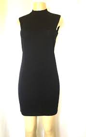St John Knit Dress Santana Black Sleeveless Button Neck 4 S Sheath Mini Little Stjohn Eveningdresssheathdr St John Knit Dress Designer Outfits Woman Dresses