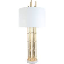 Sold as a pair, the this ceramic bamboo table lamp is handcrafted and finished in a glossy turquoise glaze. 33 Tall Large Bamboo Table Lamp Gold And White Marble Base Gold With White Marble