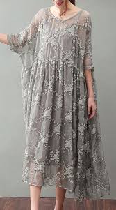 Vintage Gray Silk Maxi Dress Trendy Plus Size Lace Gown Top Quality Bracelet Sleeved Gown Trendy Dresses Silk Maxi Dress Maxi Dresses Casual