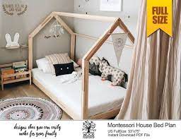 To begin the project, we purchased the wood, cut each piece down to size, then sanded each piece to be sure the bed was splinter free. Toddler House Bed Plan Full Size Bed Frame Plan For Montessori Bedroom Diy Pdf Plan Wooden Floor Toddler House Bed Toddler House Bed Plans Bed Frame Plans
