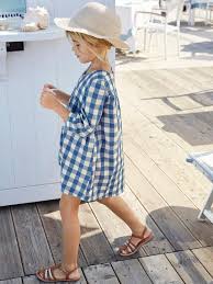 Discover the new cyrillus collection: Cyrillus Paris Girl S Check Dress 100 Cotton Blue Gingham Check French Sujet