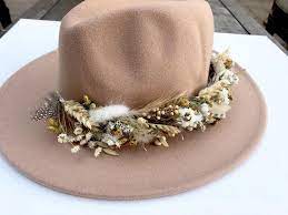 Dried Flower Crown Boho Wedding Hat Fedora Wedding Flower Etsy In 2021 Boho Flower Crown Wedding Hats Flower Crown