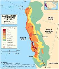 Map Of Northern California Depicting The Intensity Of Shaking Caused By The Earthquake Of April 18 1906 San Francisco Earthquake Earthquake Francisco