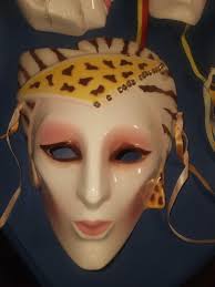 Porcelain Mask, Mardi Gras Mask, 8 1/2 Inches Vintage Mask Theatre Mask,  Mardi Gras, Collector Mask, Retro