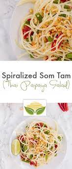 Spiralized Som Tam Thai Papaya Salad Inspiralized Healthy Veggie Forward Recipes With A Bit Of Motherhood Realness Recipe Spiralizer Recipes Spiralizer Green Papaya Salad