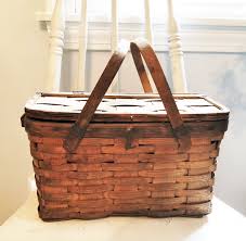 Vintage Woven Wood Picnic Basket 1940 Braided Picnic Basket Etsy Rustic Baskets Woven Wood Picnic Basket