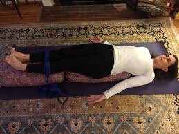 Supported Shoulder Stand With Two Yoga Bolsters And Yoga Strap Yoga Bolster Shoulder Stand Yoga Shoulder Stand