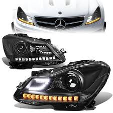 11 15 Mercedes Benz C180 C250 C300 C350 C63 Amg Led Drl Projector Headlights Black Projector Headlights Mercedes Benz C180 Mercedes