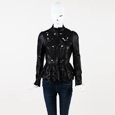 Details About Erdem Embroidered Leather Peplum Jacket Sz 10