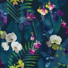 Pindorama Navy Wallpaper Navy Wallpaper Floral Wallpaper Leaf Wallpaper