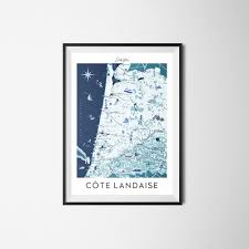 Dans les villages, au cœur de l'été, participez aux fêtes traditionnelles, comme la course landaise, typique du département. Affiche Carte De La Cote Landaise N 2 Seaty Map
