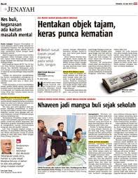 Keadaan ini menyebabkan masyarakat semakin gusar. Kes Buli Keganasan Ada Kaitan Masalah Mental Klik