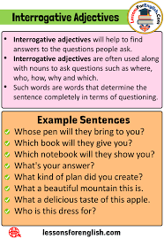 What Is Interrogative Adjective Definition And 8 Example Sentences Interrogative Adjectives Will Help To Fin In 2020 Adjectives Teaching Adjectives English Adjectives