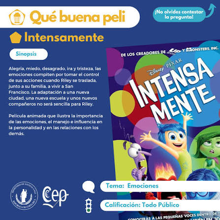 Qué buena peli! ? ¡Llegó el mitad de semana! Disfrutá en casa de la película recomendada que te ofrecemos. ? Película animada que ilustra la importancia de las emociones, el manejo e