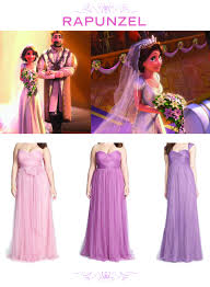 6 Bridesmaid Sets Inspired By Disney Weddings Disney Wedding Dresses Rapunzel Wedding Dress Disney Princess Bridesmaids