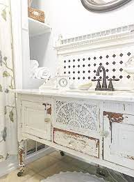 This beautifully traditional take on a bathroom vanity is a seamless blend of the stylish and the practical. Painted Goodness Shabby Chic Bathroom Vanity Shabby Chic Bathroom Decor Chic Bathrooms