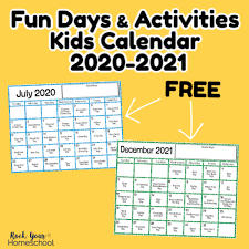 Fun Days Activities For Kids Calendar 2020 2021 In 2020 Kids Calendar Printable Calendar Calendar Math